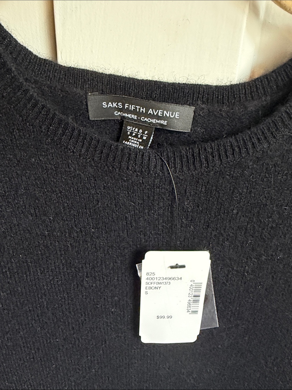 Saks Fifth Avenue Black Short-Sleeve Cashmere Crewneck Knit Top - Picture 2 of 3
